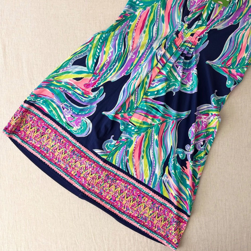Lilly Pulitzer Margate Dress Bright Navy Dont Leave Me Hanging Floral Large - Picture 9 of 10